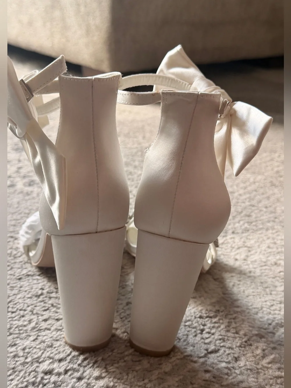 Oleg Cassini Melania Ivory Satin Bow Block Heel Sandals NWT